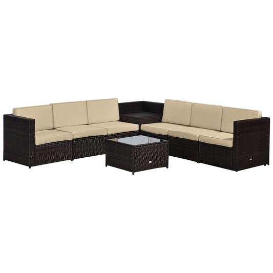 Outsunny 6-Seater Rattan Sofa Furniture Set W/Cushions, Steel Frame-Brown S0671072395