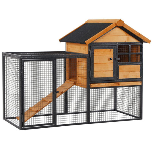 Wood-metal Rabbit Hutch Elevated Pet House Outdoor 122 x 63 x 92cm S0671210977