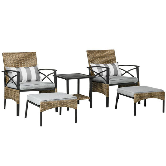 Outsunny 5pc Rattan Garden Furniture Set w/Chair, Footstool and Table, Grey S0671121842