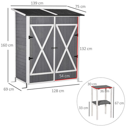 Garden Wood Storage Shed Storage Table, Asphalt Roof Storage Tool Organizer V067942001