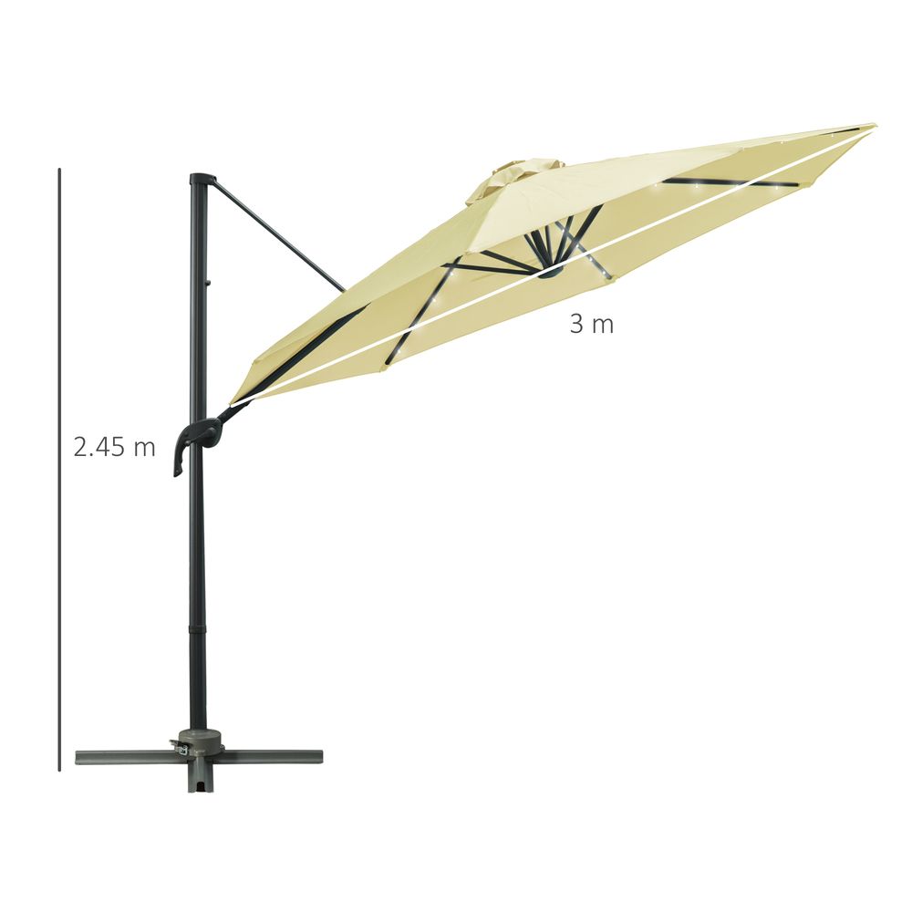 3m Cantilever Parasol Patio Umbrella with LED Solar Light Beige S0671072283