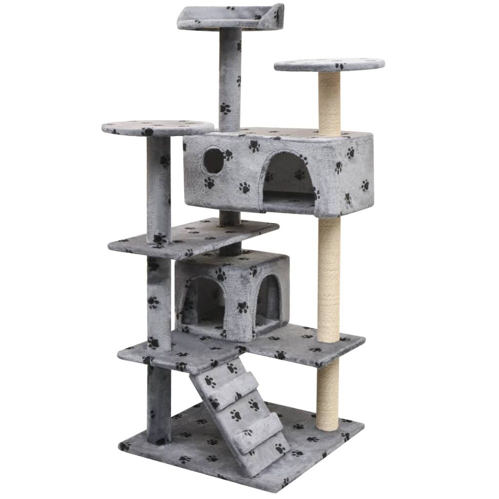 vidaXL Cat Tree with Sisal Scratching Posts 125 cm Paw Prints Grey S069789314