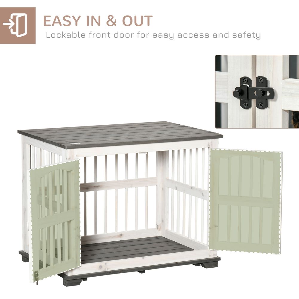 Wooden Dog Crate Pet Kennel Cage End Table for Small Medium Dogs White Pawhut S0671081097