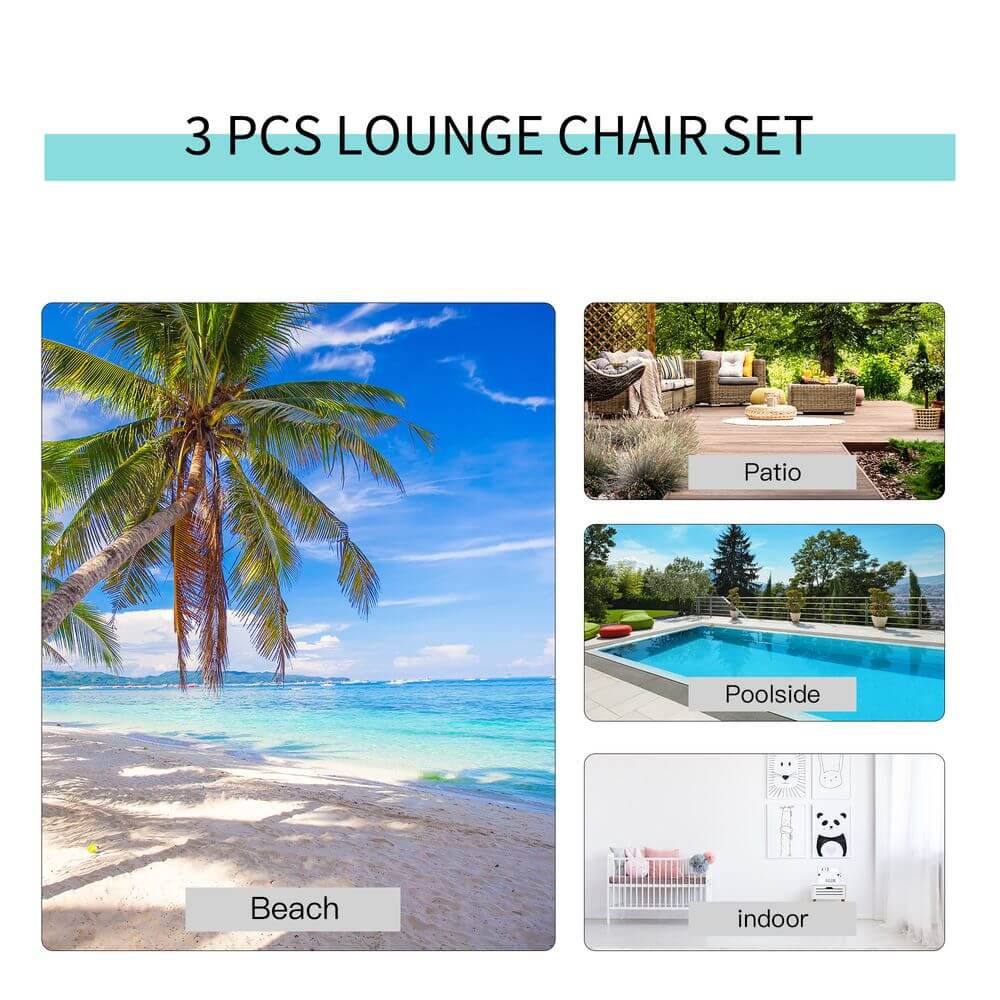 3 Pieces Lounge Chair Set Garden Sunbathing Chair w/ Table Cream Outsunny S0671080297