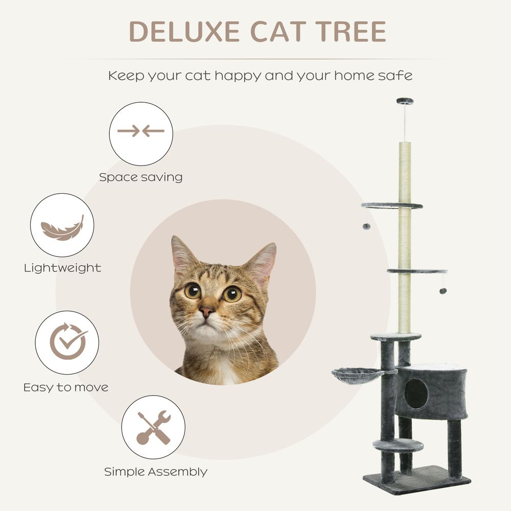 5-Tier Grey Sisal Multi-Level Cat Tree Tower with Scratching Posts Pawhut S0671081205