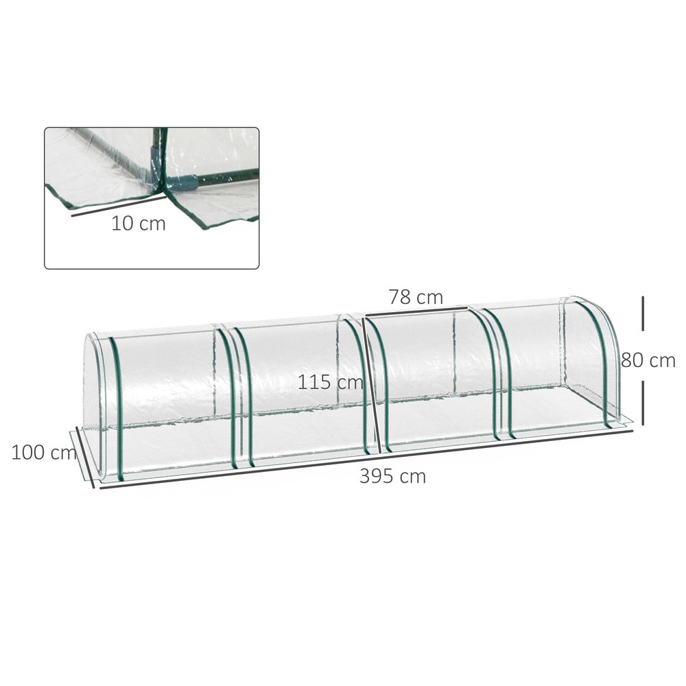 Outsunny Tunnel Greenhouse Steel Frame with Zipper Doors, Clear S0671129890