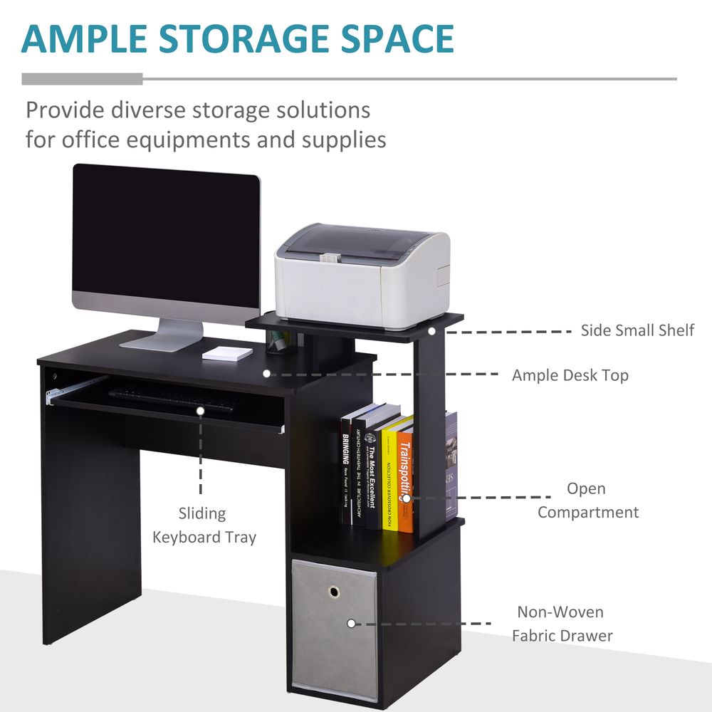 Computer Desk with Sliding Keyboard Tray Storage Drawer Shelf Black S0671071349