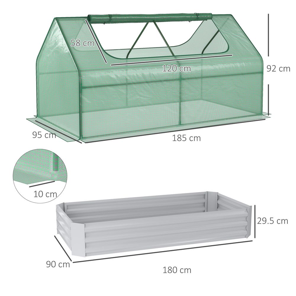 Outsunny Raised Garden Bed Planter Box with Greenhouse, Large Window, Green S0671347129