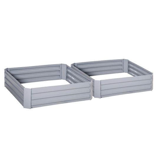 Set of 2 Raised Garden Bed, Galvanized Steel Frame 1m x 1m x 0.3m S0671071954