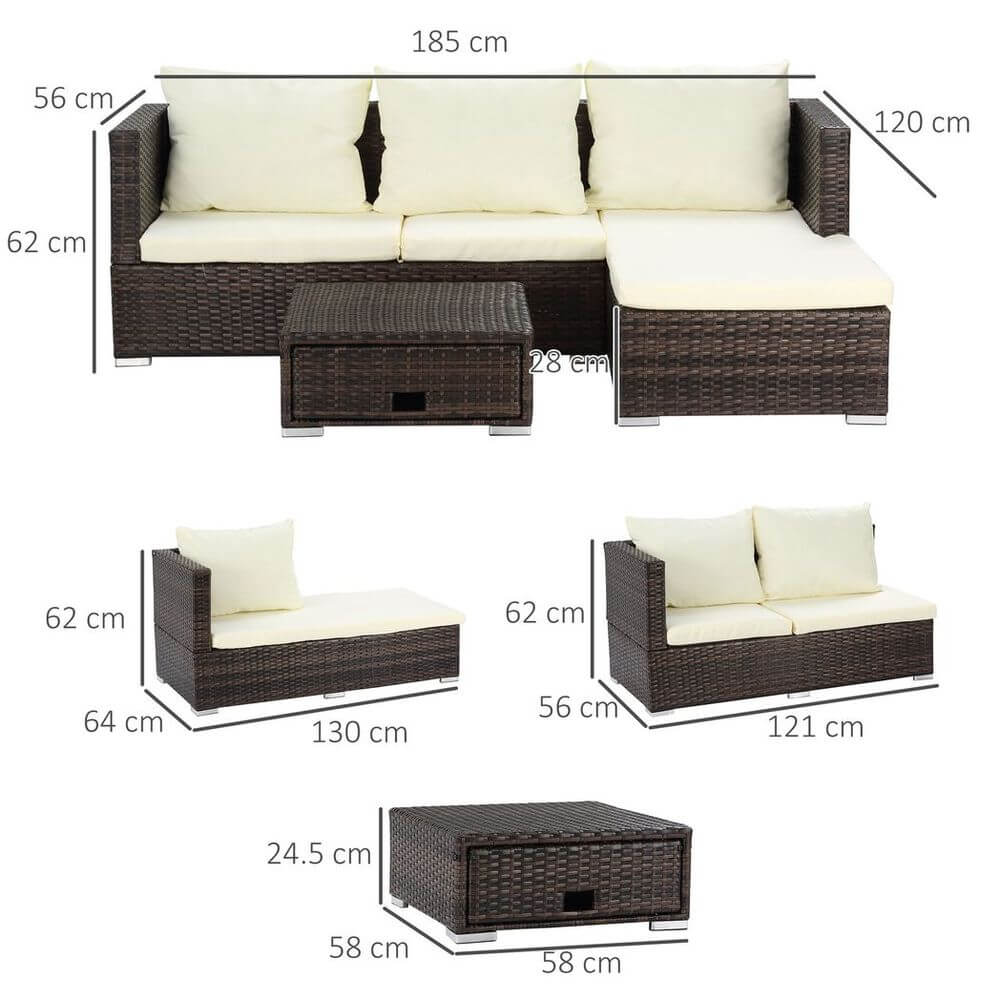 Rattan Garden Sofa Set Storage Table Wicker Patio Lounger 4-Seater Brow S0671149241