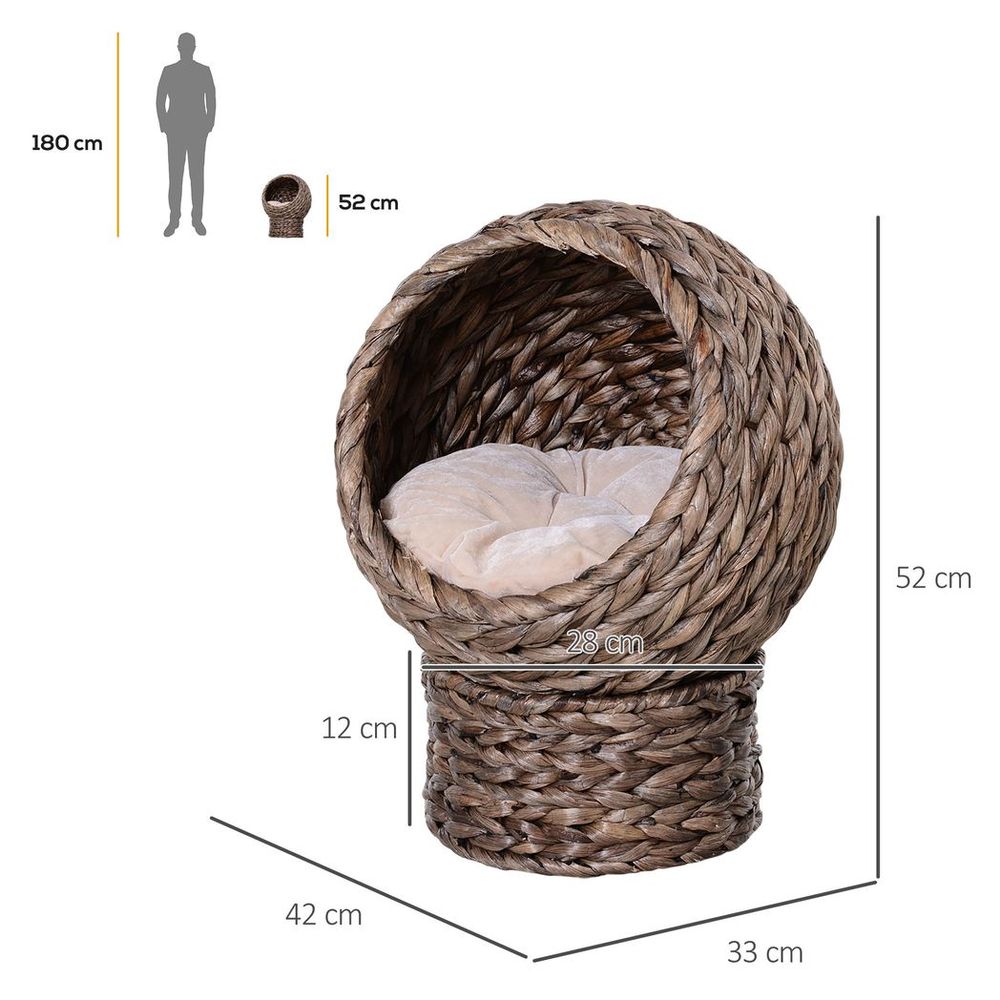 Wicker Cat House, Raised Cat Bed with Cylindrical Base, 42 x 33 x 52cm - Brown S0671347298