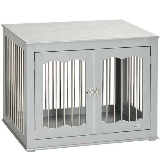 Wood Dog Crate Furniture W/ Three Doors, Locks & Latches, for Medium Dogs S0671102922