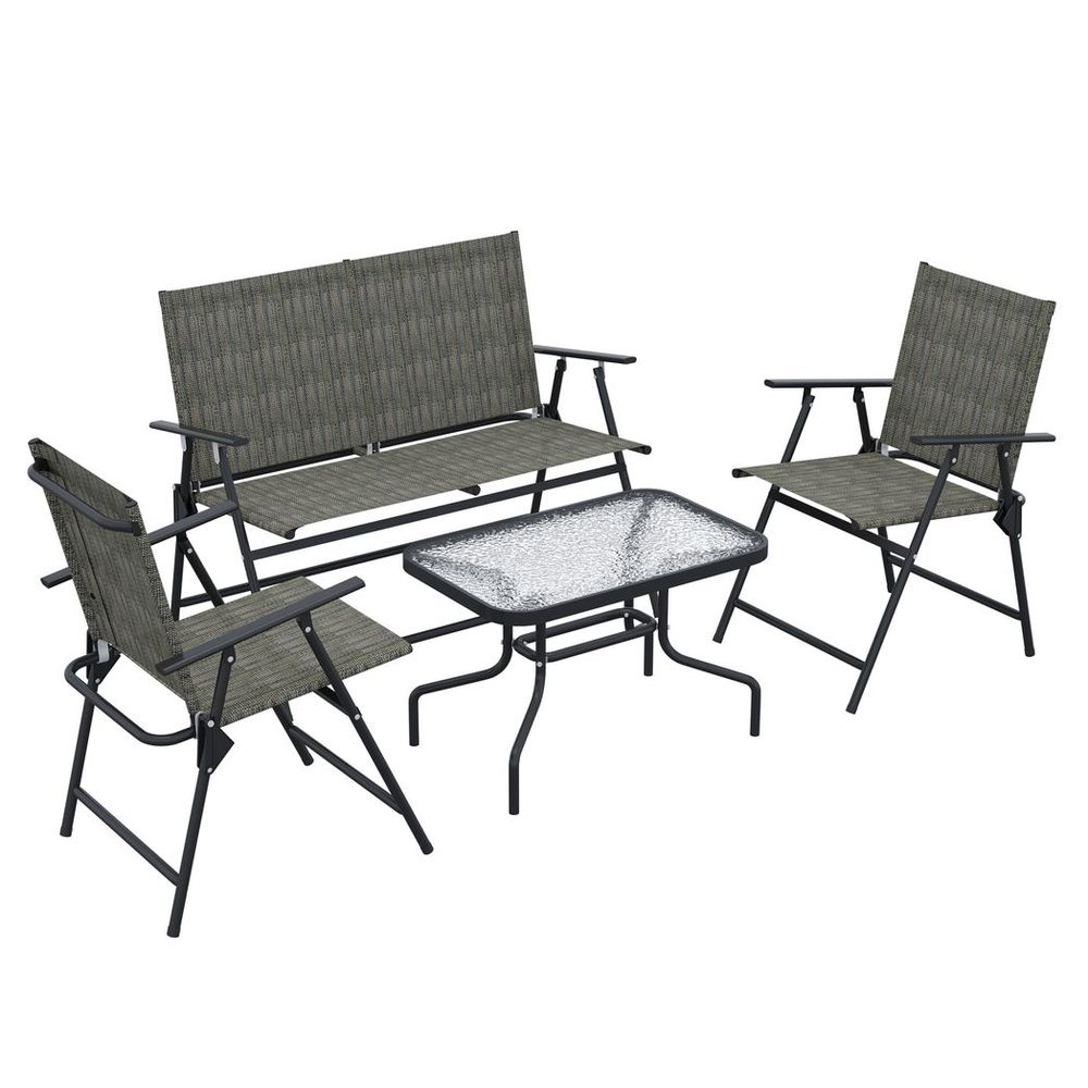 Outsunny Patio Furniture Set, Garden Set with Table, Foldable Chairs, a Loveseat S0671398981