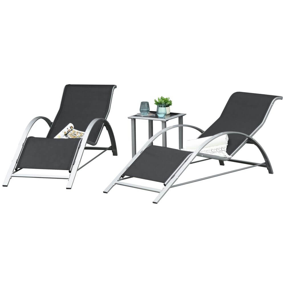 3 Pieces Lounge Chair Set Garden Sunbathing Chair w/ Table Black Outsunny S0671080294