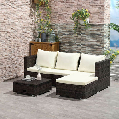 Rattan Garden Sofa Set Storage Table Wicker Patio Lounger 4-Seater Brow S0671149241