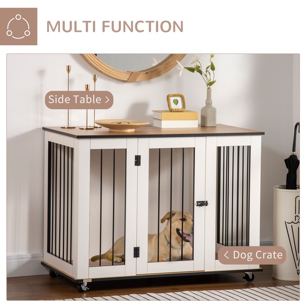 Dog Crate Furniture End Table w/ Lockable Door, for Large Dogs - White Pawhut S0671081184