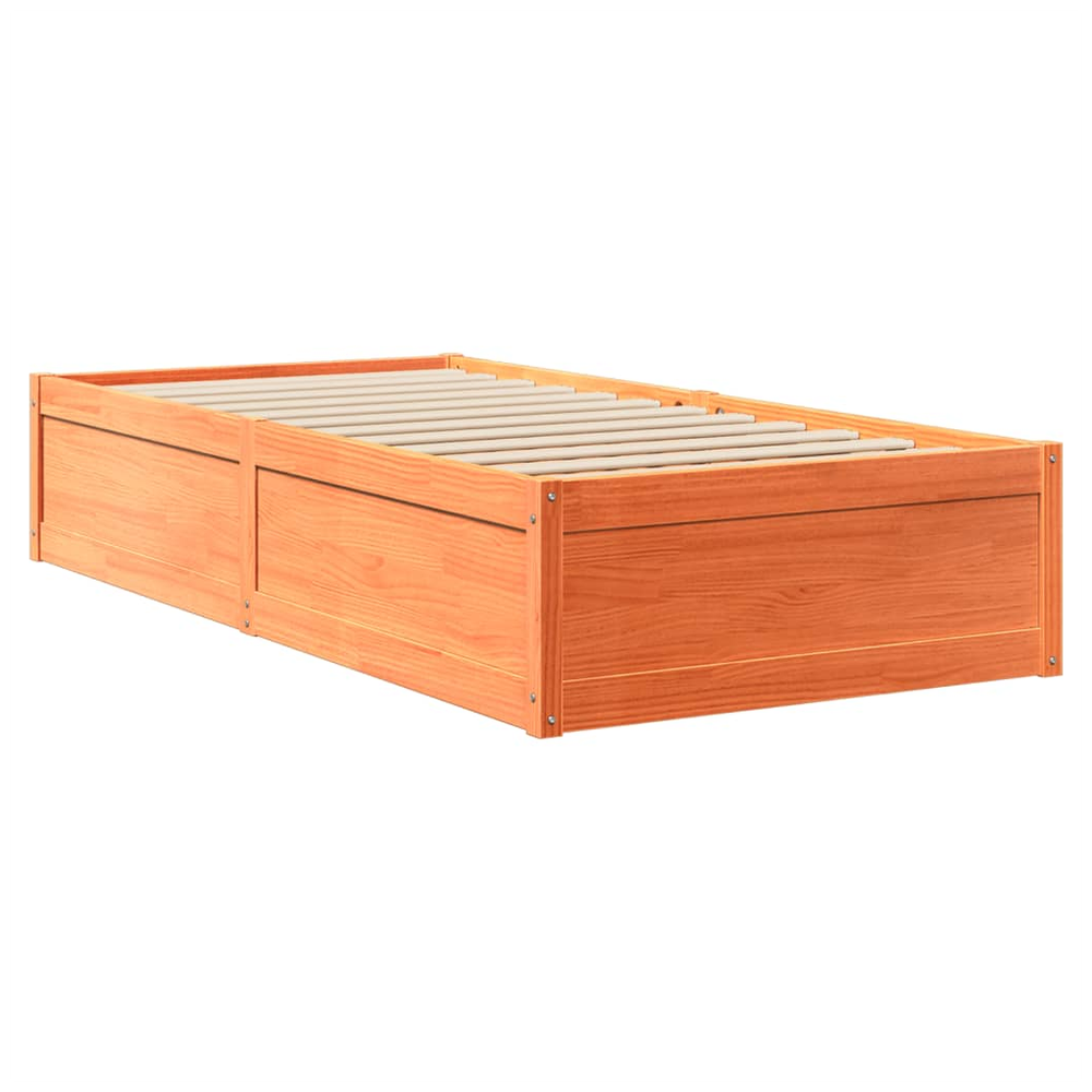 vidaXL Bed with Mattress Wax Brown 90x190 cm Single Solid Wood Pine S0671489367