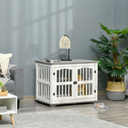 Wooden Dog Crate Pet Kennel Cage End Table for Small Medium Dogs White Pawhut S0671081097