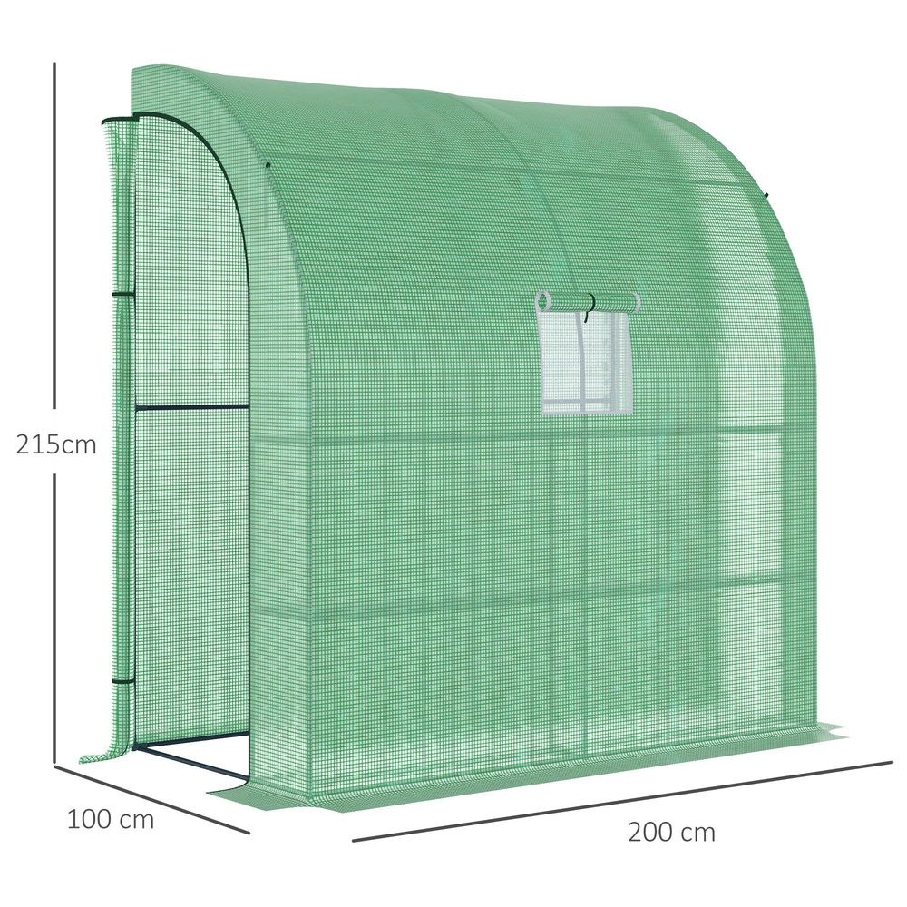 Walk-In Lean to Wall Greenhouse Window&Door 200Lx 100W x 215Hcm Green Outsunny S0671080208