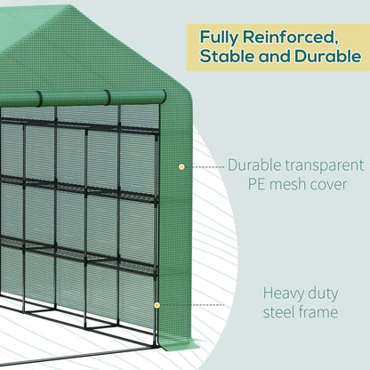 Poly Tunnel Steeple Walk in Greenhouse Removable Cover Shelves 244x180x210cm S067941698