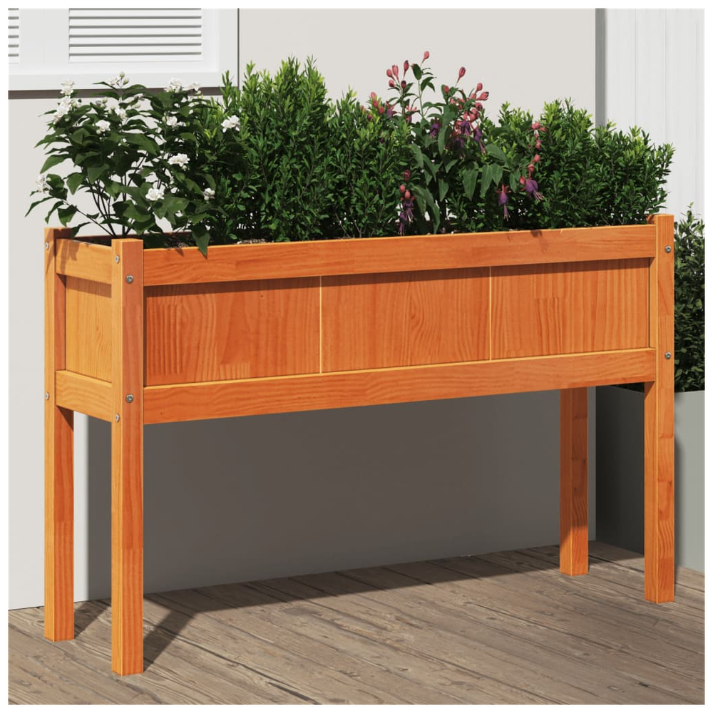 vidaXL Garden Planter with Legs Wax Brown 110x31x70 cm Solid Wood Pine S0671394905