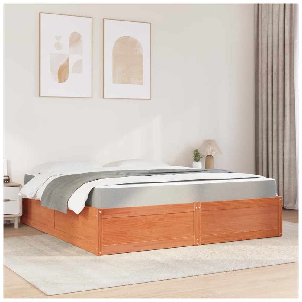 vidaXL Bed with Mattress Wax Brown 180x200 cm Super King Solid Wood Pine S0671489453