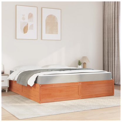 vidaXL Bed with Mattress Wax Brown 180x200 cm Super King Solid Wood Pine S0671489453