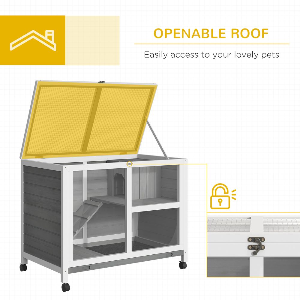 Wood Rabbit Hutch Bunny Cage Pet House Indoor W/ Tray Ramp, Grey Pawhut S0671081276