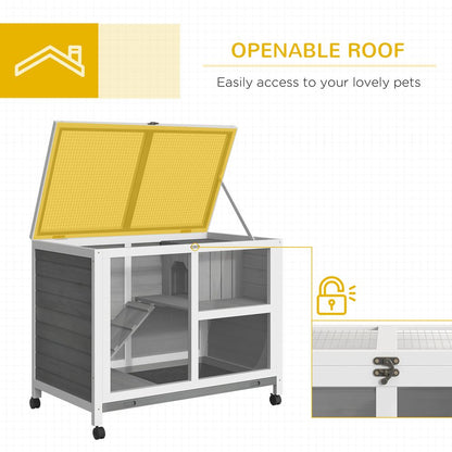 Wood Rabbit Hutch Bunny Cage Pet House Indoor W/ Tray Ramp, Grey Pawhut S0671081276