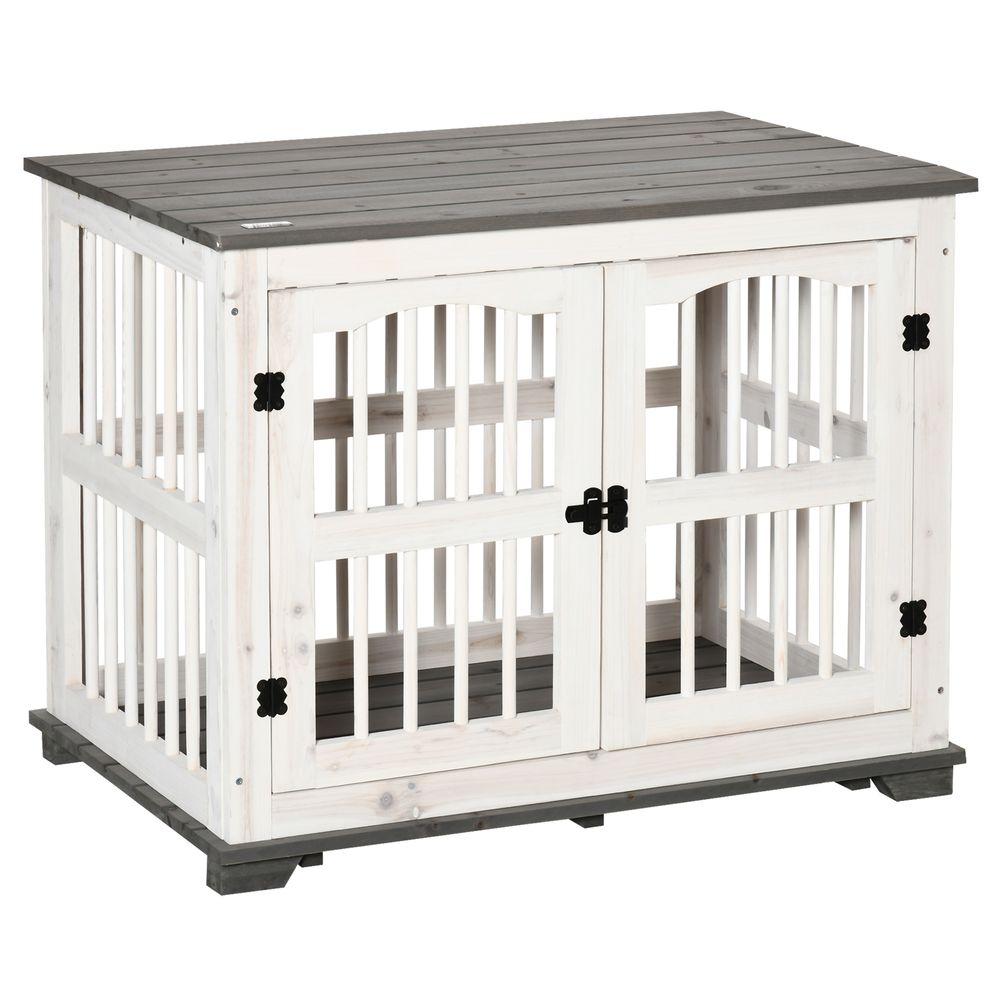 Wooden Dog Crate Pet Kennel Cage End Table for Small Medium Dogs White Pawhut S0671081097