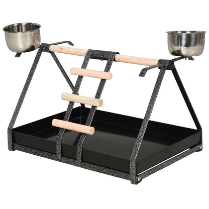 Portable Bird Stand Resting Stainless Steel Base Perch Ladder Bowls S0671081174