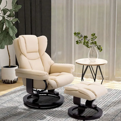 Padded PU Leather Manual Reclining Armchair Sofa Chair w/ Footstool Cream S0671097170