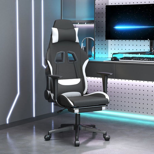 Gaming Chair with Footrest Black and White Fabric S0671170044