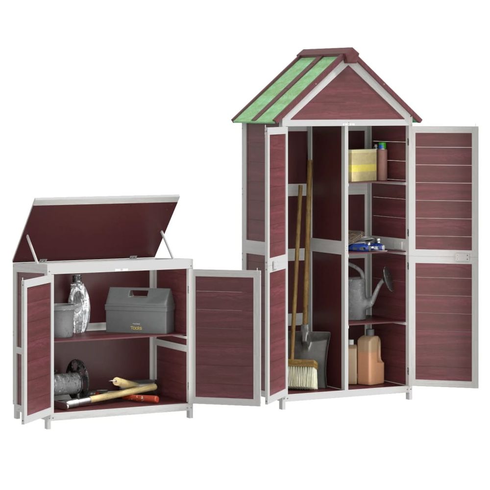 2 Piece Garden Tool Shed Set Mocha Solid Wood Pine S0671214958