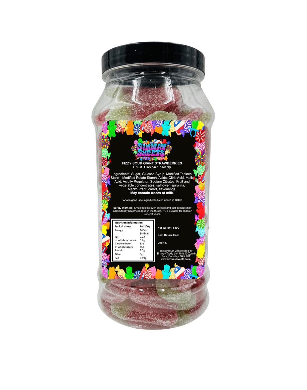 Fizzy Giant Strawberries Strawberry Chewy Sweets Retro Jelly Gummy Sweets Gift Jar