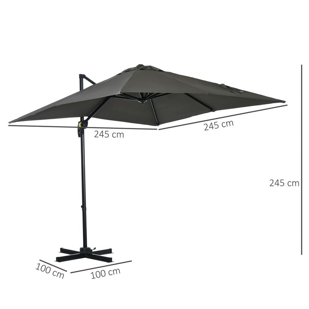 Outsunny Square Cantilever Roma Parasol 360� Rotation w/ Hand Crank, Grey S0671133024