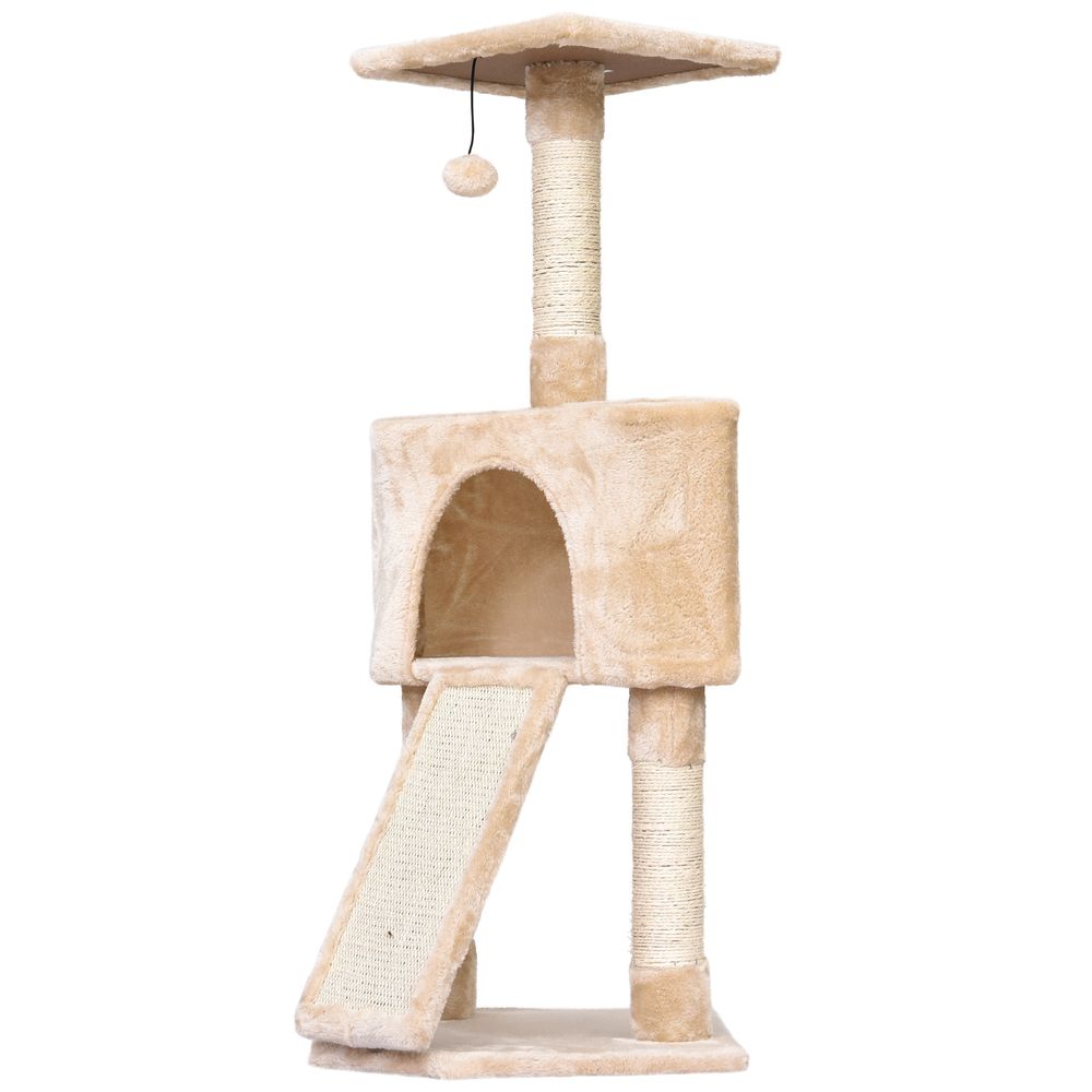 3-Level Cat Tree Sisal Scratching Posts Perch Condo and Ladder, Beige Pawhut S0671081204