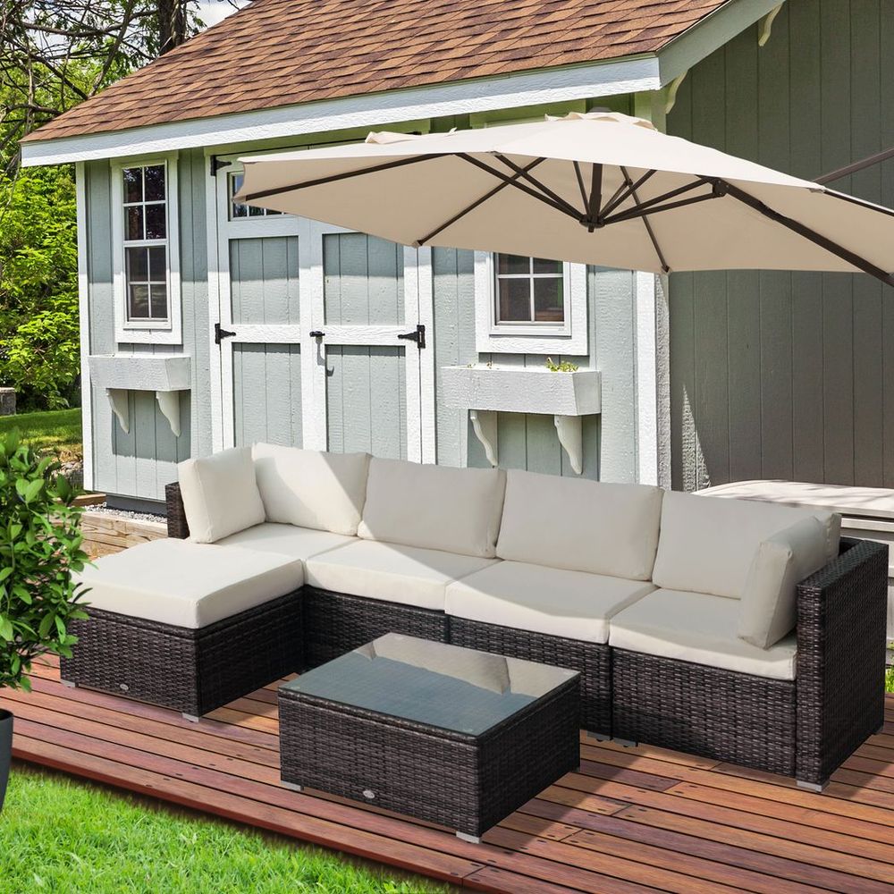 Outsunny 6 Pieces Rattan Furniture Set Garden Sofa Conservatory Wicker Brown S0671132960