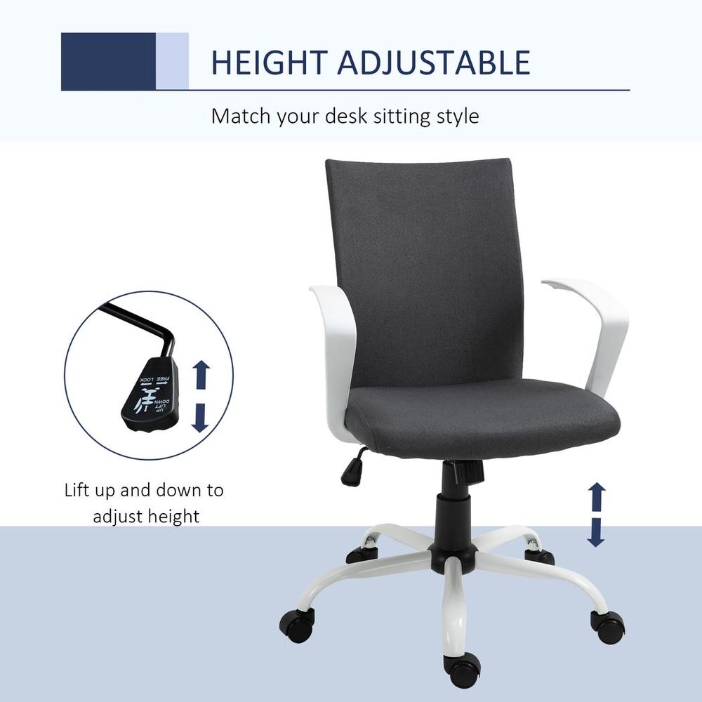 Office Chair Linen Swivel Computer Desk Chair Home Study Task Chair, Dark Grey S0671114476