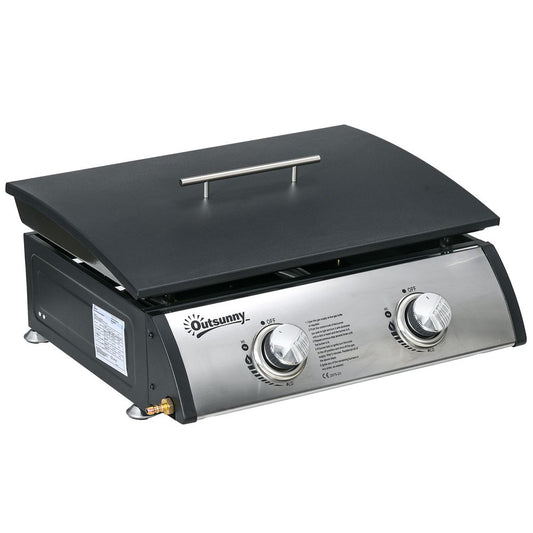 Outsunny Portable Gas Plancha BBQ Grill with 2 Stainless Steel Burner, 10kW V0671440106