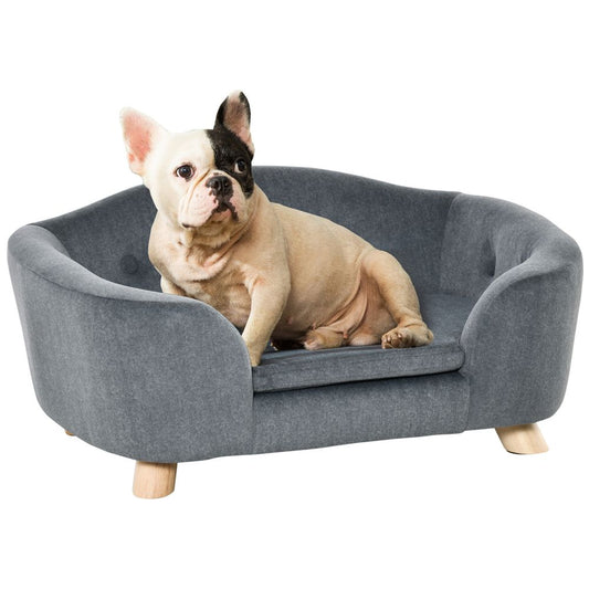 Pet Sofa Dog Couch, Short Plush, for Small Dog, 70 x 47 x 30 cm, Grey Pawhut S0671081116