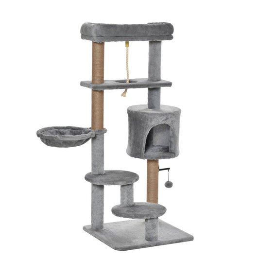 Cat Tree Tower w/ Scratching Post Hammock Hanging Ball Condo Teasing Rope S0671070911