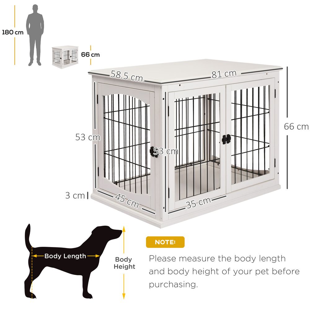 Wooden Dog Crate End Table Pet Puppy Cage w/Metal Wire for Small Dog White S0671071079