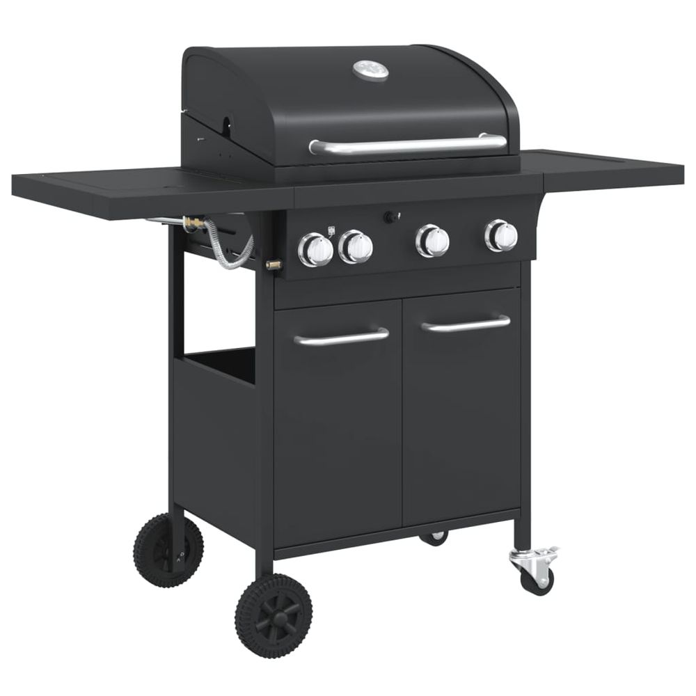 vidaXL Gas BBQ Grill with 4 Burners Black Powder-coated Steel V0671489801