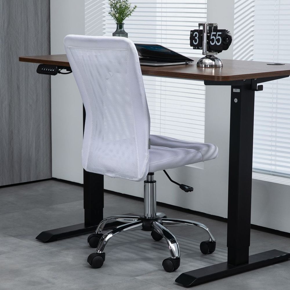 Vinsetto Armless Office Chair with Adjustable Height Mesh Back Wheels White S0671383443