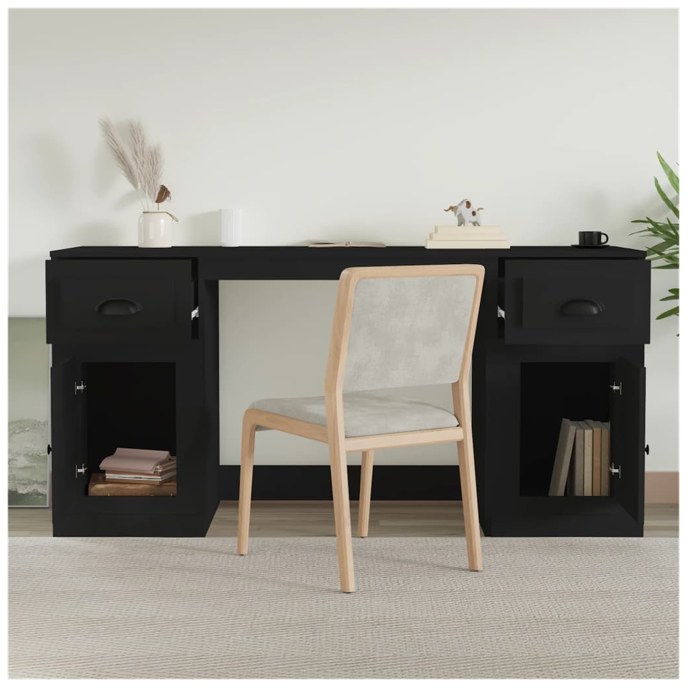 vidaXL Desk with Cabinet Black Engineered Wood V0671198236