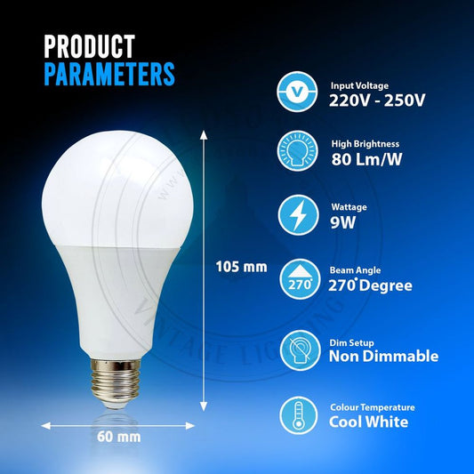 9W E27 Screw LED Light GLS bulbs, Energy Saving Edison Cool White 6000K non dimmable lights V0671114374