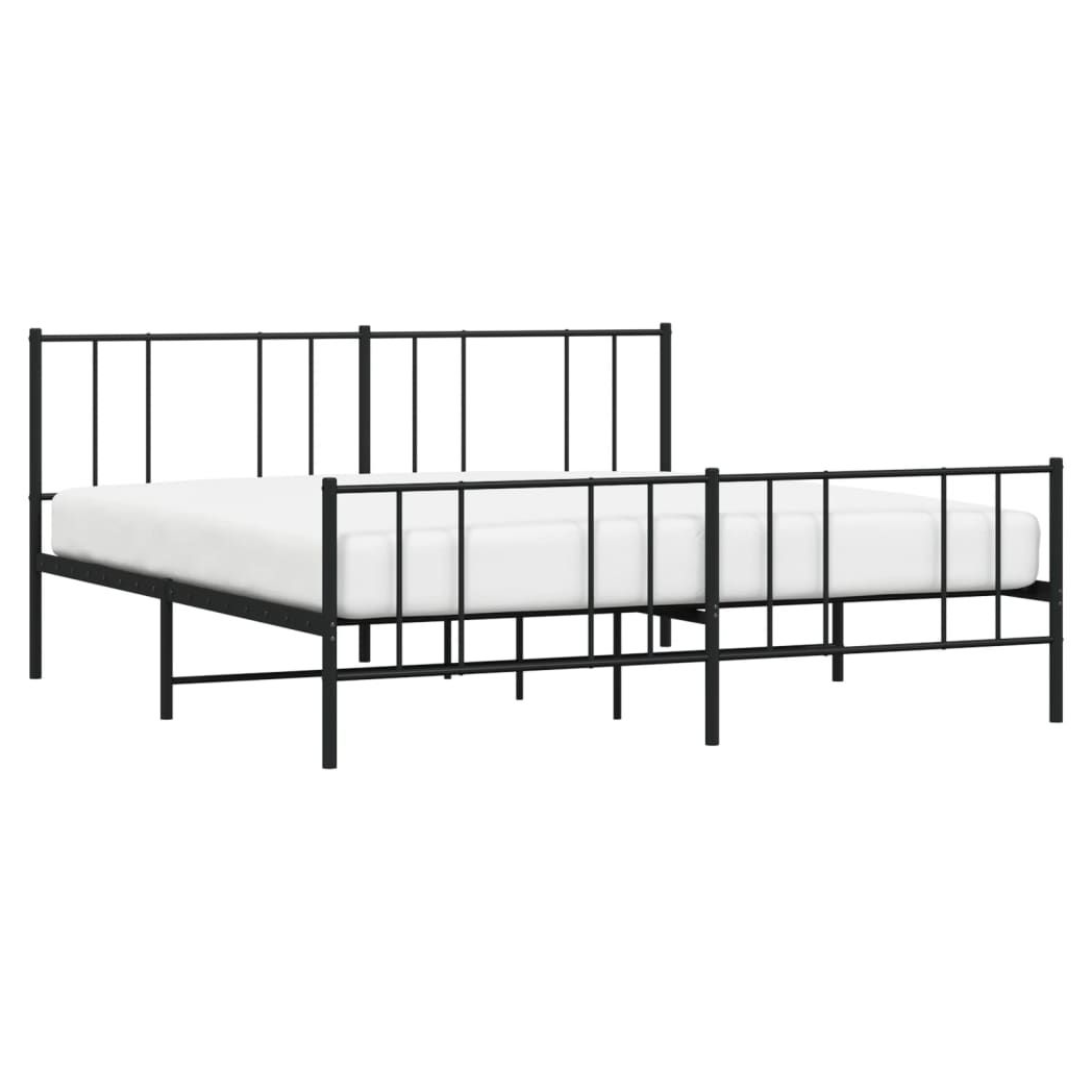 vidaXL Metal Bed Frame with Headboard and Footboard Black 200x200 cm S0671212744