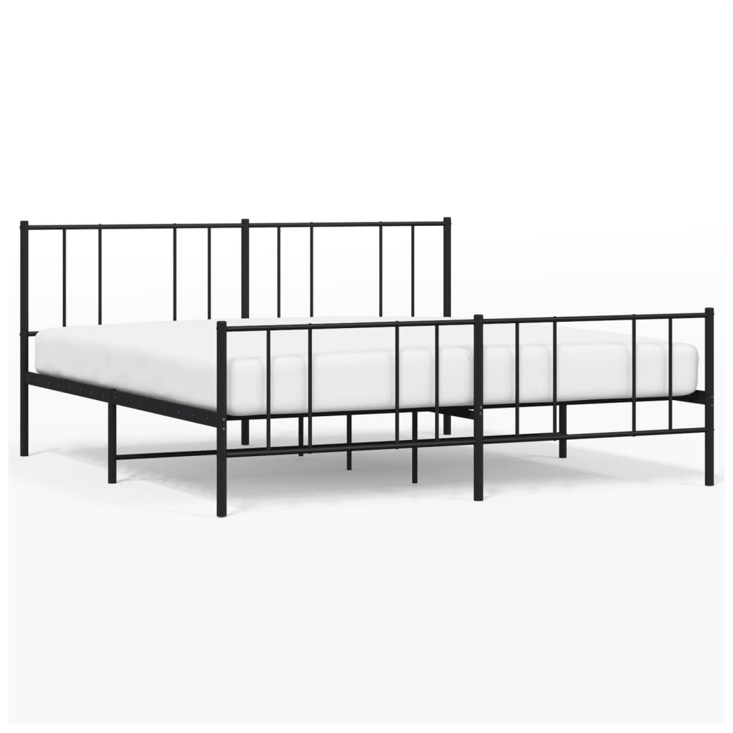 vidaXL Metal Bed Frame with Headboard and Footboard Black 200x200 cm S0671212744