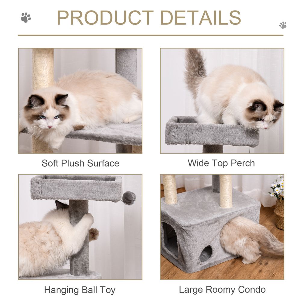 Cat Tree Kitten Tower w/ Scratching Post Condo Perches Hanging Ball Pawhut S0671081220